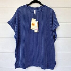 Oversized Slouchy Short Sleeve Textured Stretch Knit Tunic Top M Casual Vacation